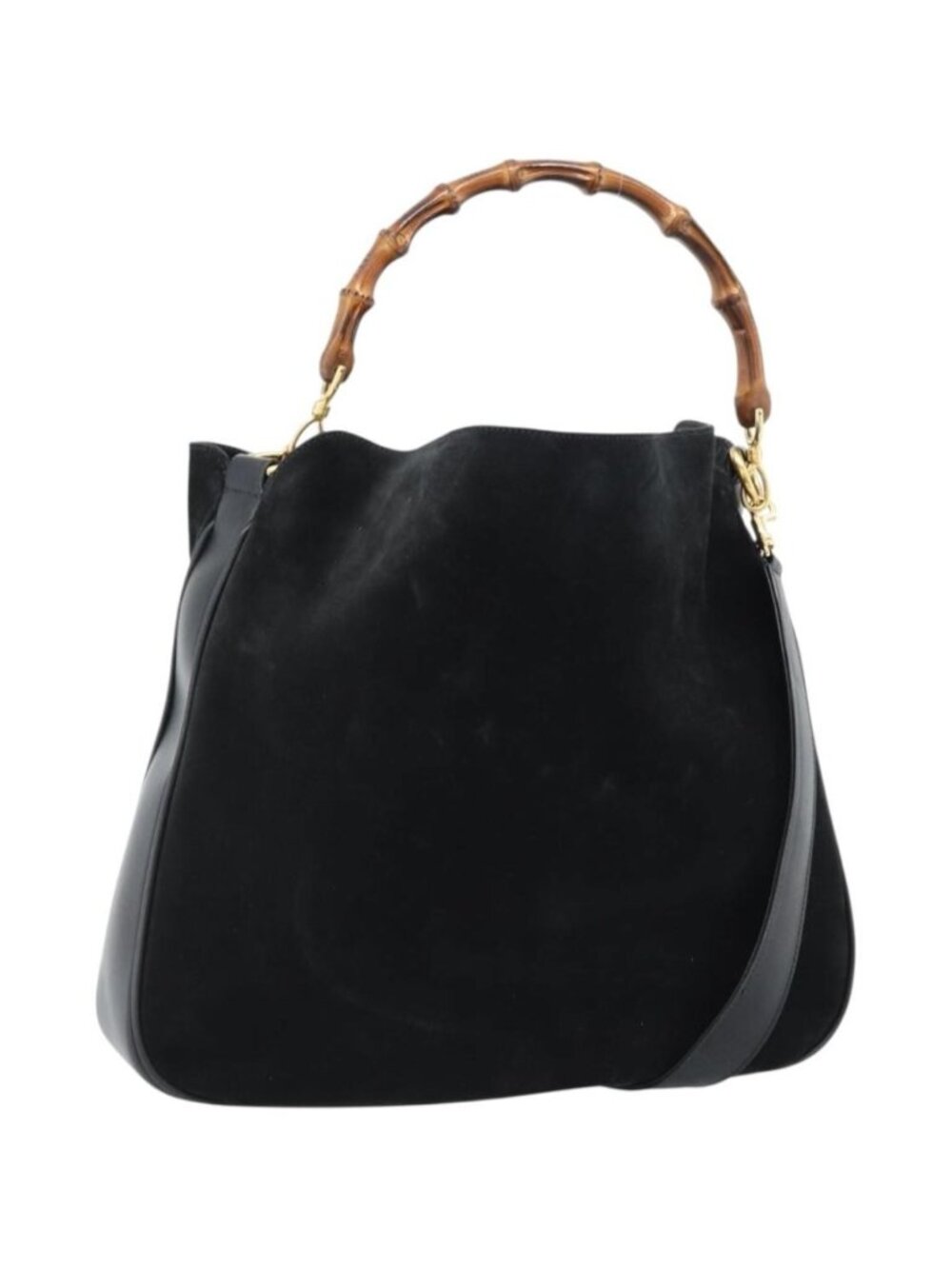 GUCCI Bamboo Shoulder Bag Suede 2way Black Gold 001 1577 2615
